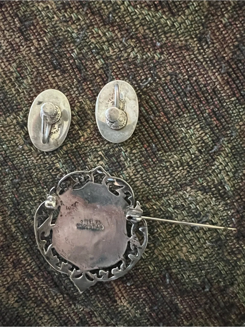 Vintage Sterling Siam Brooch & Earrings